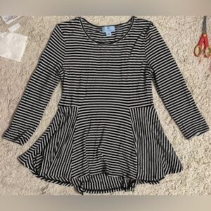 CECE black white striped 3/4 sleeve stretchy shirt knit top blouse Small S 4 6